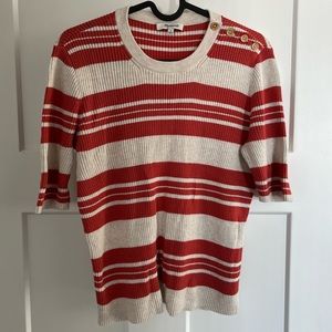Madewell Ribbed Sweater Top in Orange/White Stripe, Size M